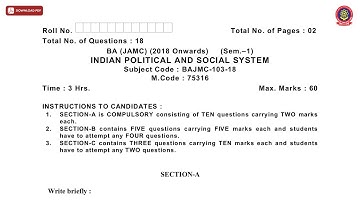 BA 1ST SEM JAMC INDIAN POLITICAL AND SOCIAL SYSTEM DEC 2020 | PTU