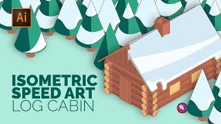 Isometric Illustrator Speed Art - Winter Scene with Log Cabin