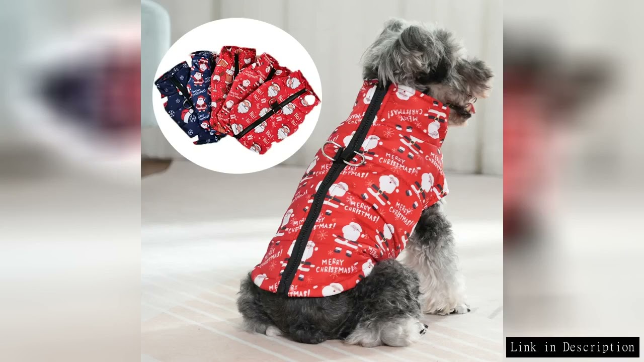 Warm Pet Jacket For Winter Christmas Dog Coat With D-ring Cute Santa Claus Print Pets Costume For Sm