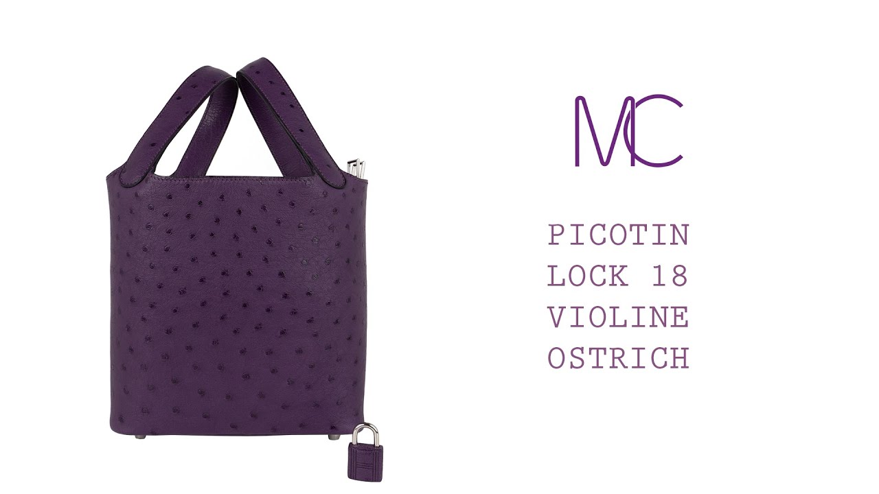Hermes Picotin Lock 18 Bag Violine Ostrich Tote Palladium Hardware •  MIGHTYCHIC • 