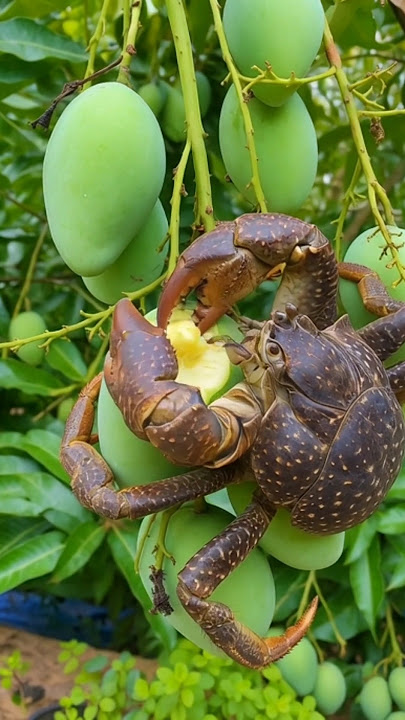 The smart coconut crab is eating mango #coconutcrab #crabvideo