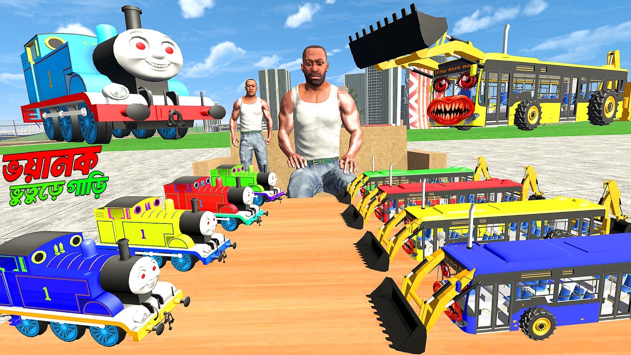 ভয়ংকর Thomas Train Vs Horror JCB Bus | Horror Train Attack | Indian Bike Driving 3D