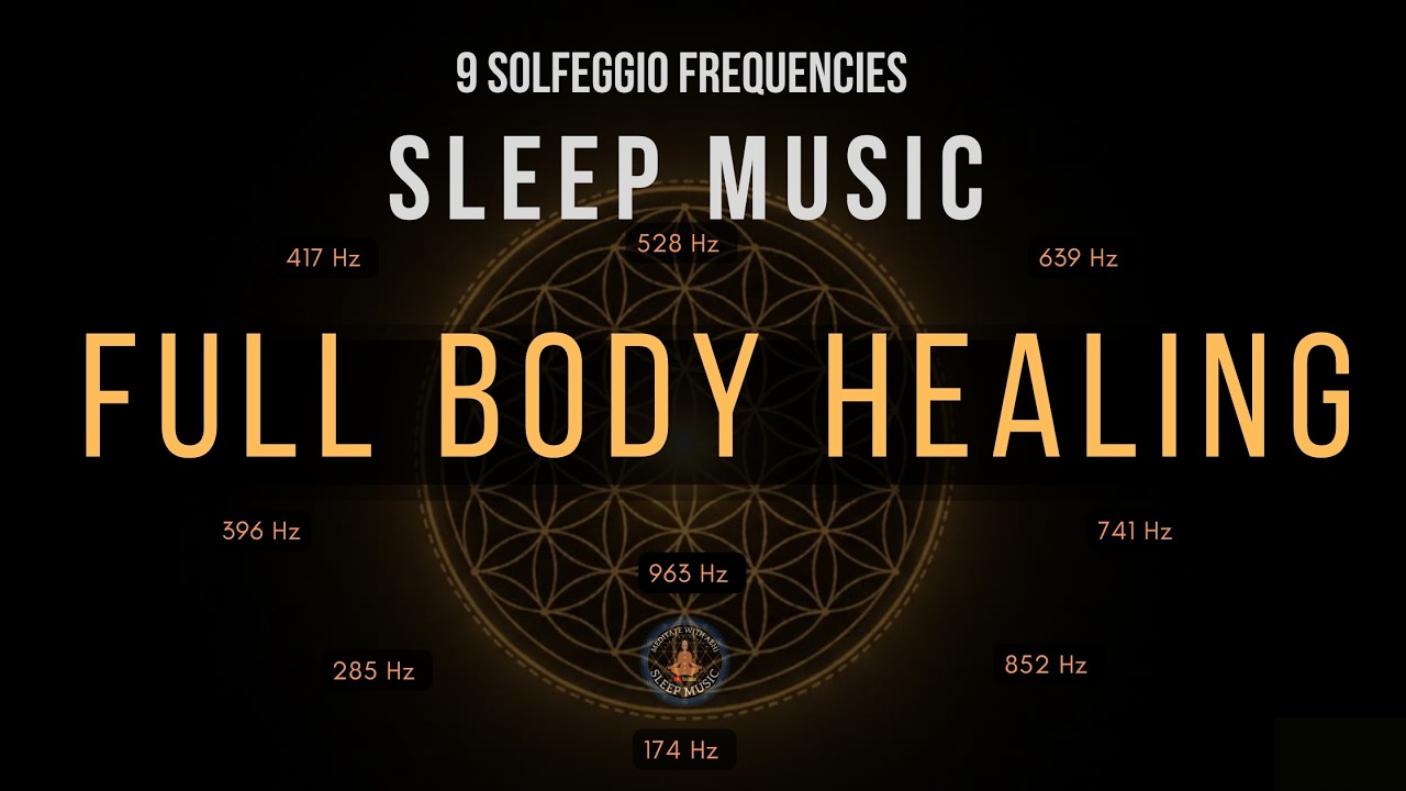 BLACK SCREEN SLEEP MUSIC ☯ All 9 solfeggio frequencies ☯ Full Body Healing