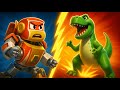 T-Rex 🦖 VS Robot Car 🤖 Robofuse Saves the Day! | Emergency Vehicles for Kids