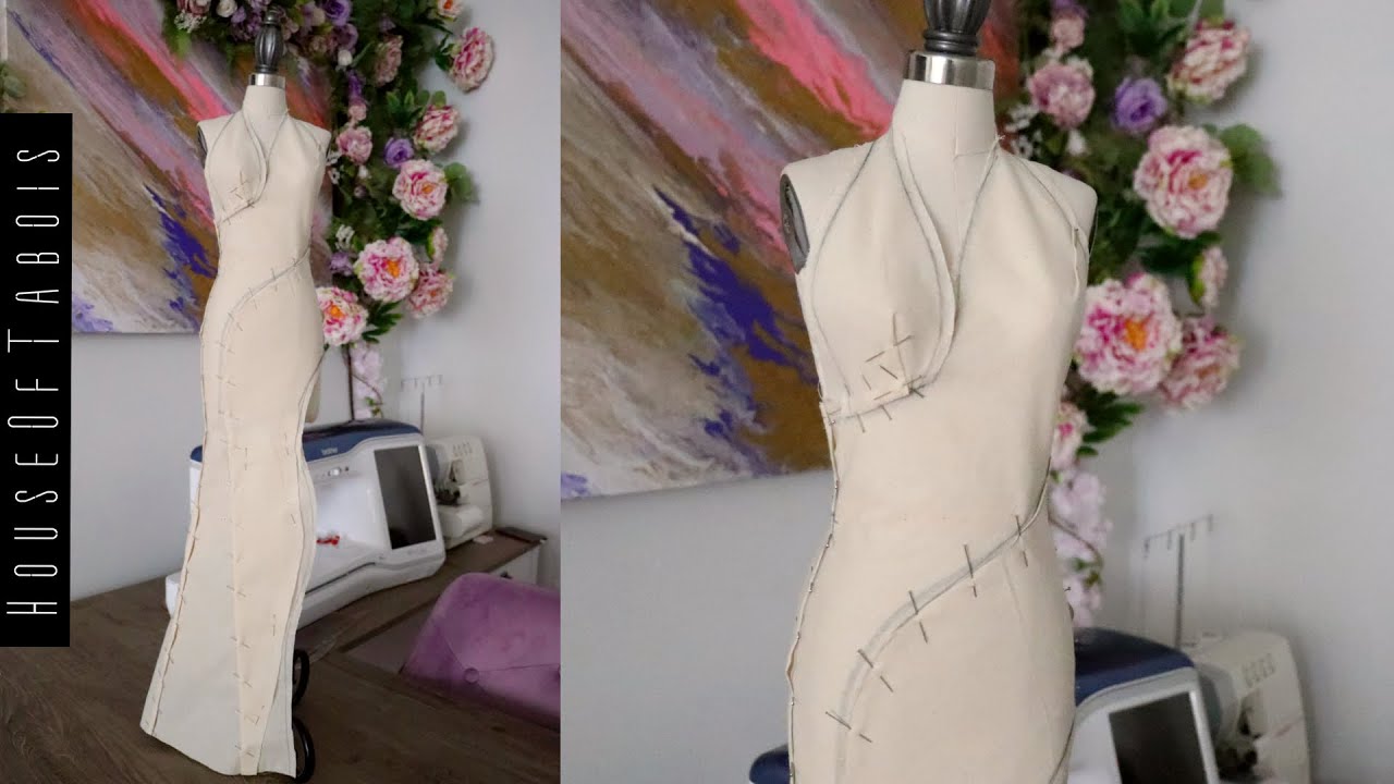How To Drape A Bias Cut Halter Backless Gown | 1/2 Scale Tutorial
