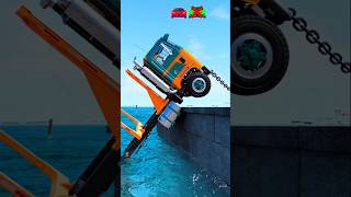 Truck vs Massive Excavator - Chain Force  Pulled Into Deep Water! - BeamNG Drive #shorts