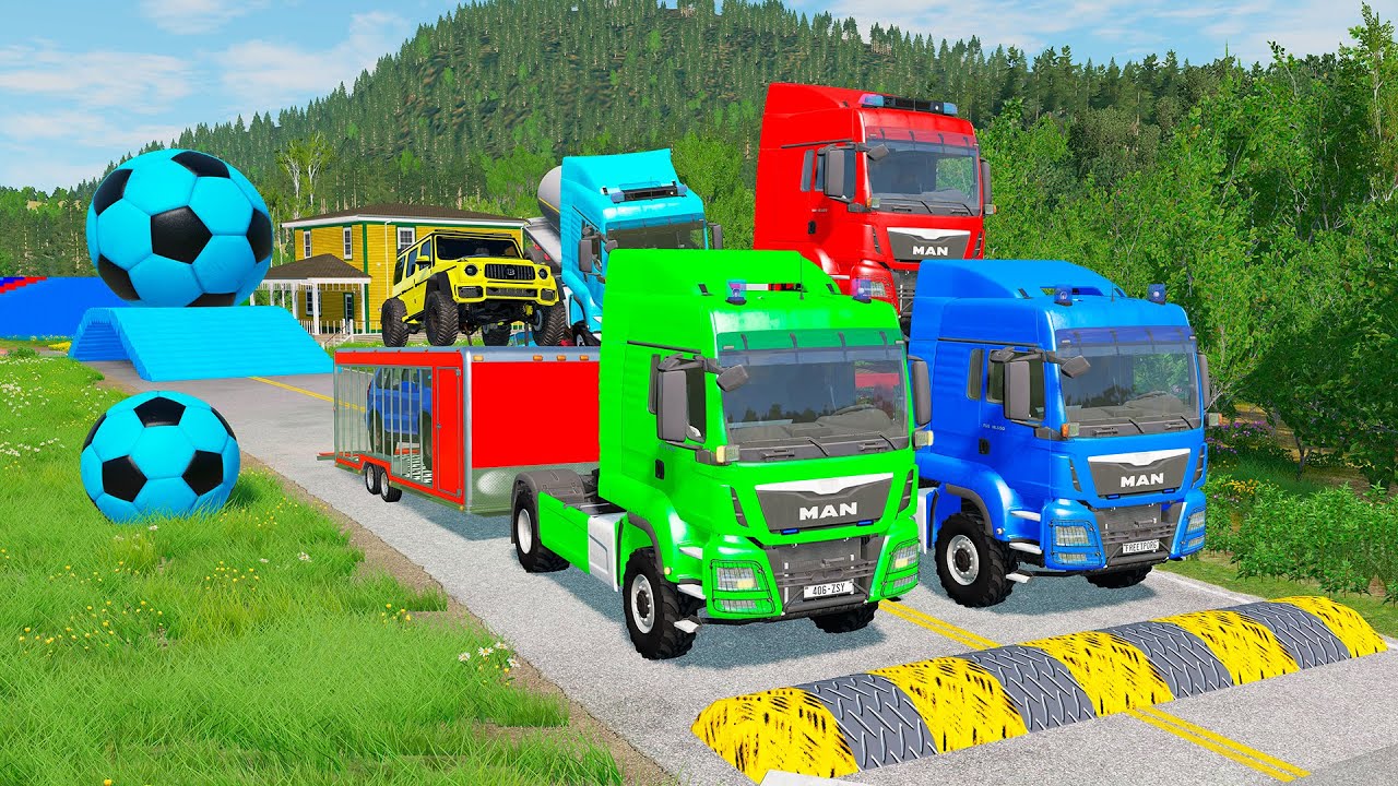 TRANSPORTING PIXAR CARS & FRUITS WITH COLORED & JOHN DEERE vs CLAAS vs TRACTORS - BeamNG.drive #962