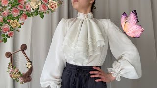 Sewing a ruffle jabot collar blouse!!