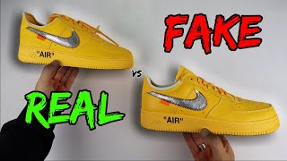 REAL VS FAKE! NIKE X OFF WHITE AIR FORCE 1 UNIVERSITY GOLD COMPARISON! (BOSTON EXCLUSIVE)
