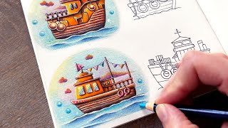 How to color a ship, sea & sunset background 🚢 🌊 ☀️ | Small Victories from Johanna Basford