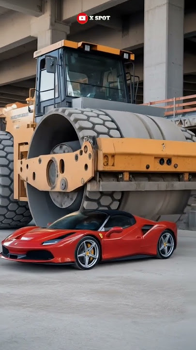 Tertimpa Penggilas Jalan – Anda Takkan Percaya Kerusakannya! #ferrari #pendek #ekskavator #mobilmewah