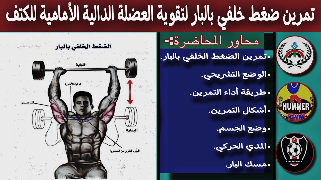 تمرين ضغط خلفي بالبار لتقوية العضلة الدالية الأمامية للكتف - YouTube