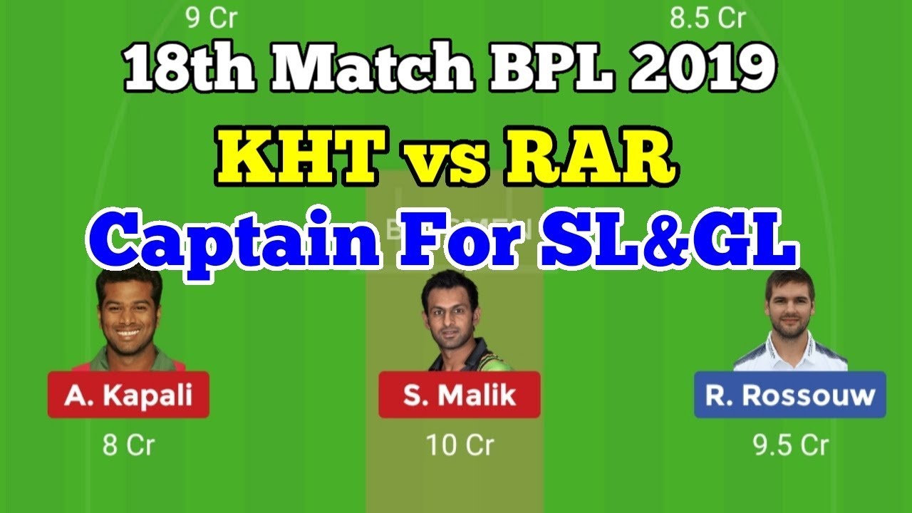 KHT vs RAR Dream11 Predictions,RAR vs KHT BPL 2019,18th Match, Team News, & Playing 11