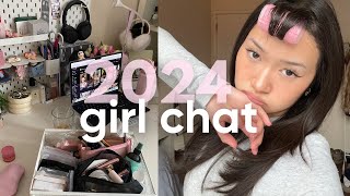 GRWM like we are on *FACETIME* 🎀🍥| 2024 goals, skincare, makeup routine, kdramas