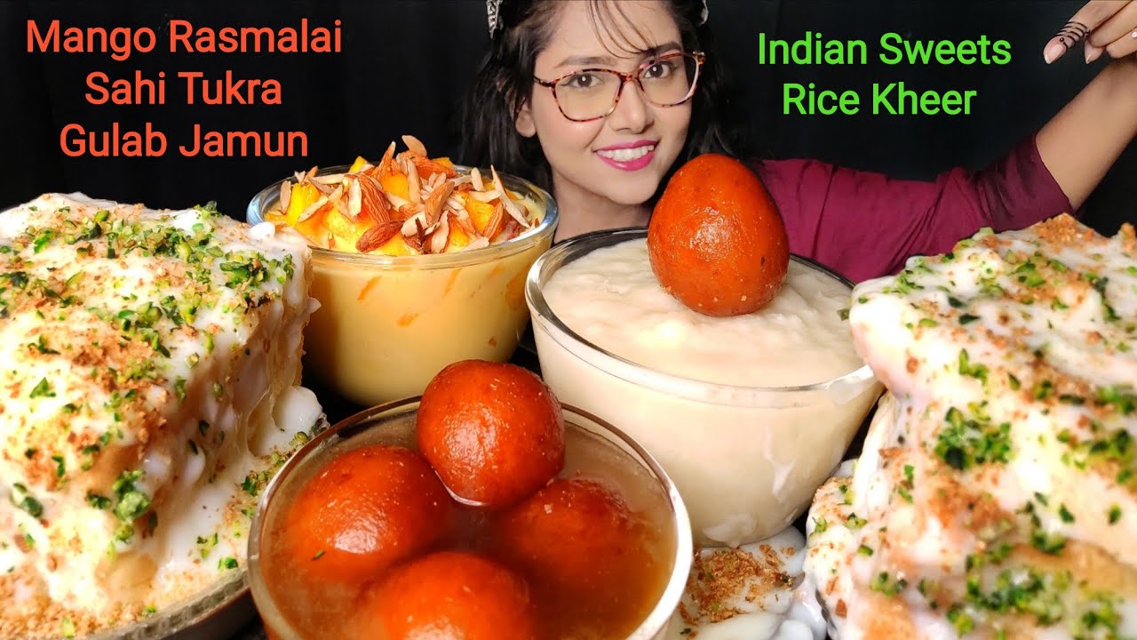 Eating Rasmalai, Gulab Jamun, Rice Kheer, Sahi Tukra | Big bites | Asmr Eating | Mukbang