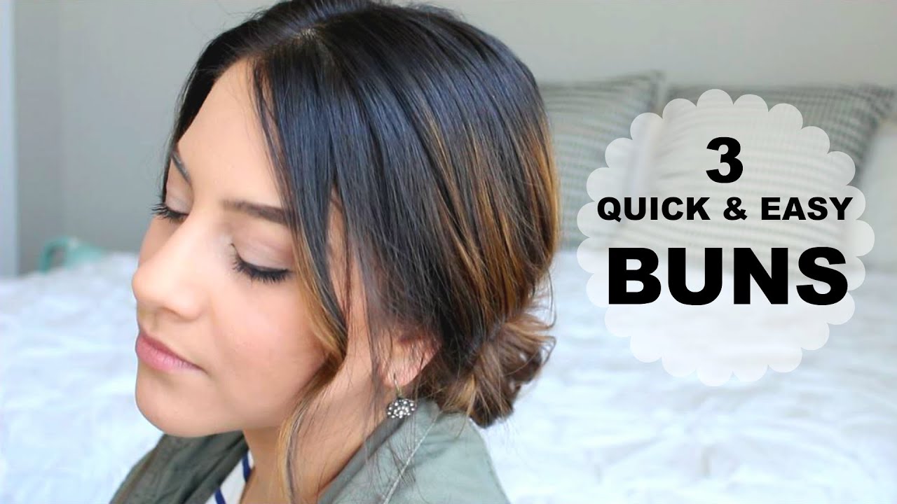 3 Quick + Easy Bun Hairstyles! // Justine Marie