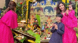 Shilpa Shetty FIRST Ganesh Aarti With Daughter Samisha & Son Viaan After DIVORCE From Raj Kundra
