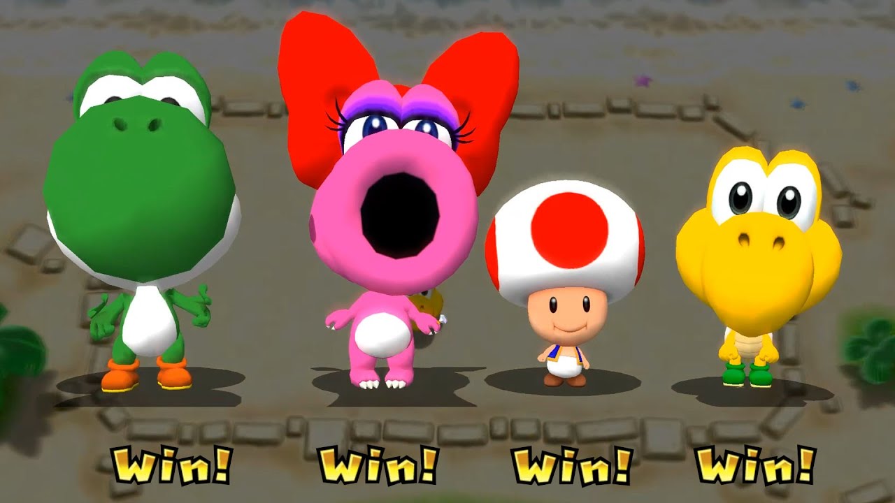 Mario Party 9 - 1 Vs 3 Minigame - Yoshi Vs Birdo Vs Toad Vs Koopa Troopa