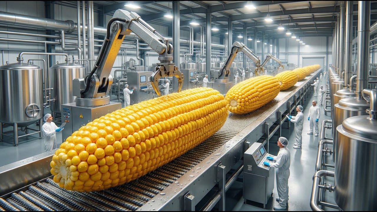 Inside a Rapid Sweet Corn Factory: From Husking Ears to Canned Golden Kernels (Full Process)