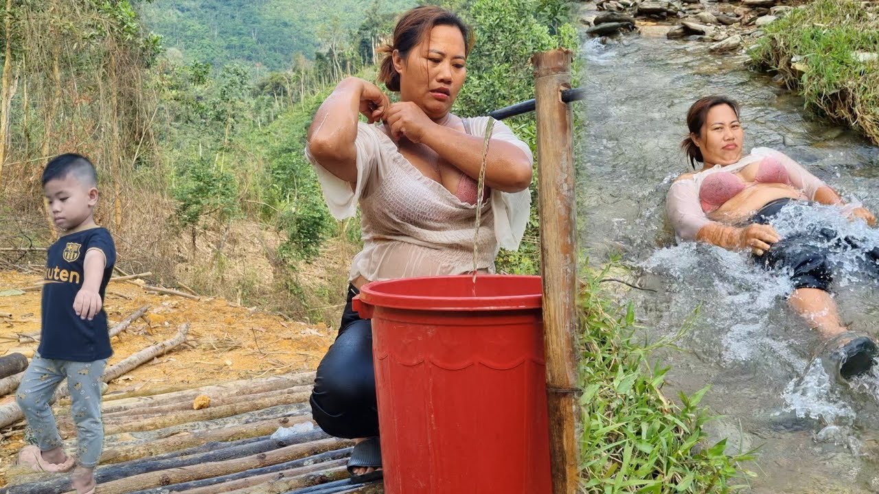 Single mother went into the forest to get trees to make house walls ...