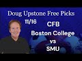 Free Football Pick Boston College Eagles vs SMU Mustangs 11/16/2024 College Football Free Picks
