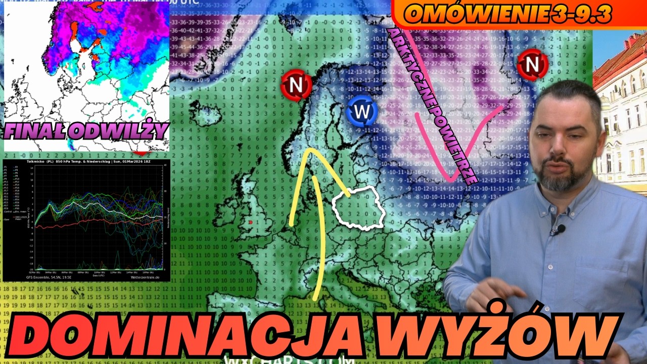 Łagodne temperatury. Wyżowa pogoda. Arktyczne powietrze na wschód od Polski. Pogoda 2-9.3