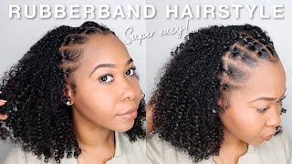 EASY Rubber Band Hairstyle On Natural Hair Using Curly Clip Ins | Protective Style Ft. Better Length