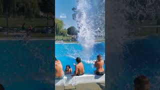 Man makes a GIGANTIC splash in the pool