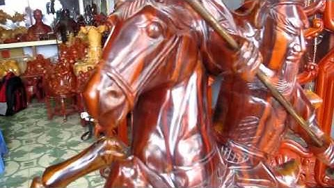 Tượng gỗ- Quan công cưỡi ngựa - gỗ xà cừ- MS 511