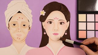 SkinCare Makeup Stop Motion Animation| GRWM Spring Peach Makeup Tutorial  복숭아 메이크업 | 桃メイク