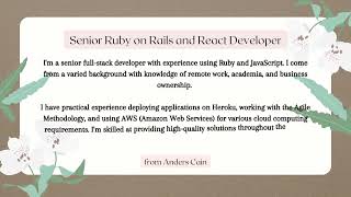 Senior Ruby on Rails and React Developer Profile