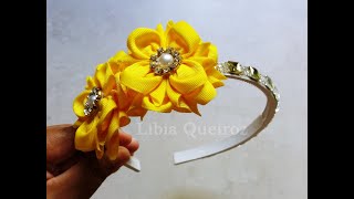 Como Fazer Flor de Fita – Tutorial tiara luxo