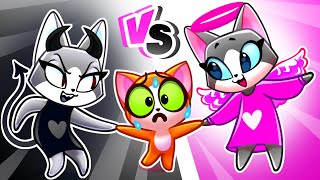 Pink Mom vs Black Mom Challenge 💖 Copycat or Real cat Stories for Kids by Purr Purr 😻