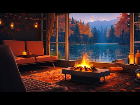 Cozy Autumn Lake House 🌧️ Fall Lofi 2023 🌧️ Rain Lofi Vibes To Make You Feel Warm And Sleep Better