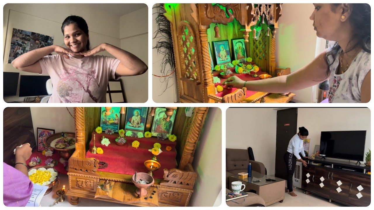 घरच्या घरी सत्यनारायण पुजा🌼| घराची साफ-सफाई | Skincare🥰 