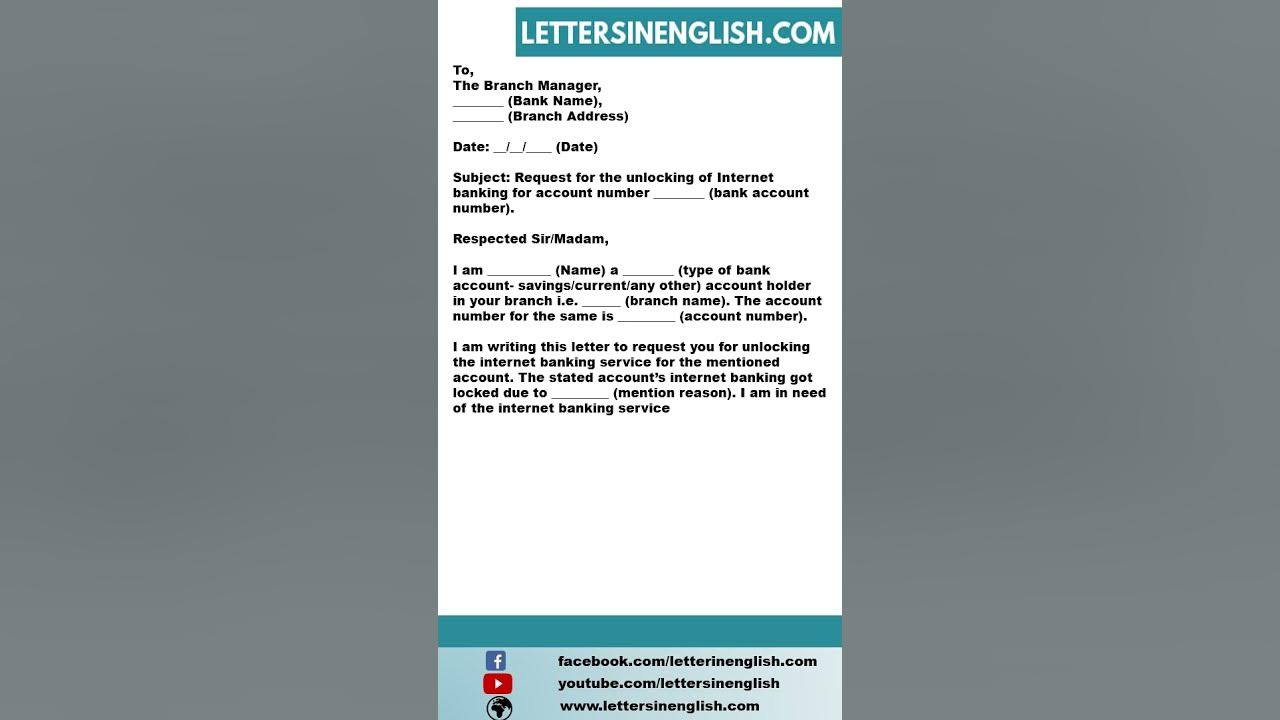 Request letter to bank manager for unlock internet banking youtube