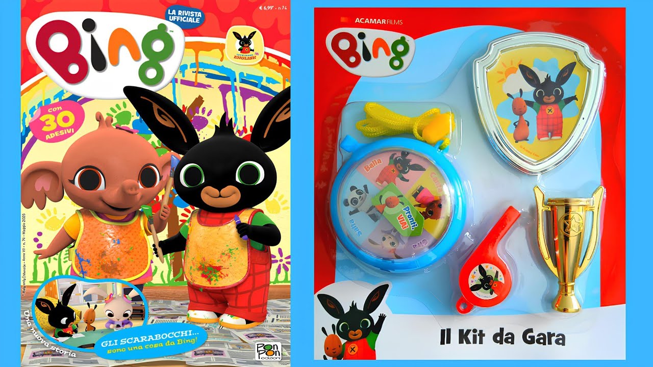 Bing. Rivista con il KIT DA GARA DI BING in regalo, la RUOTA dei COLORI di Bing, adesivi e giochi!