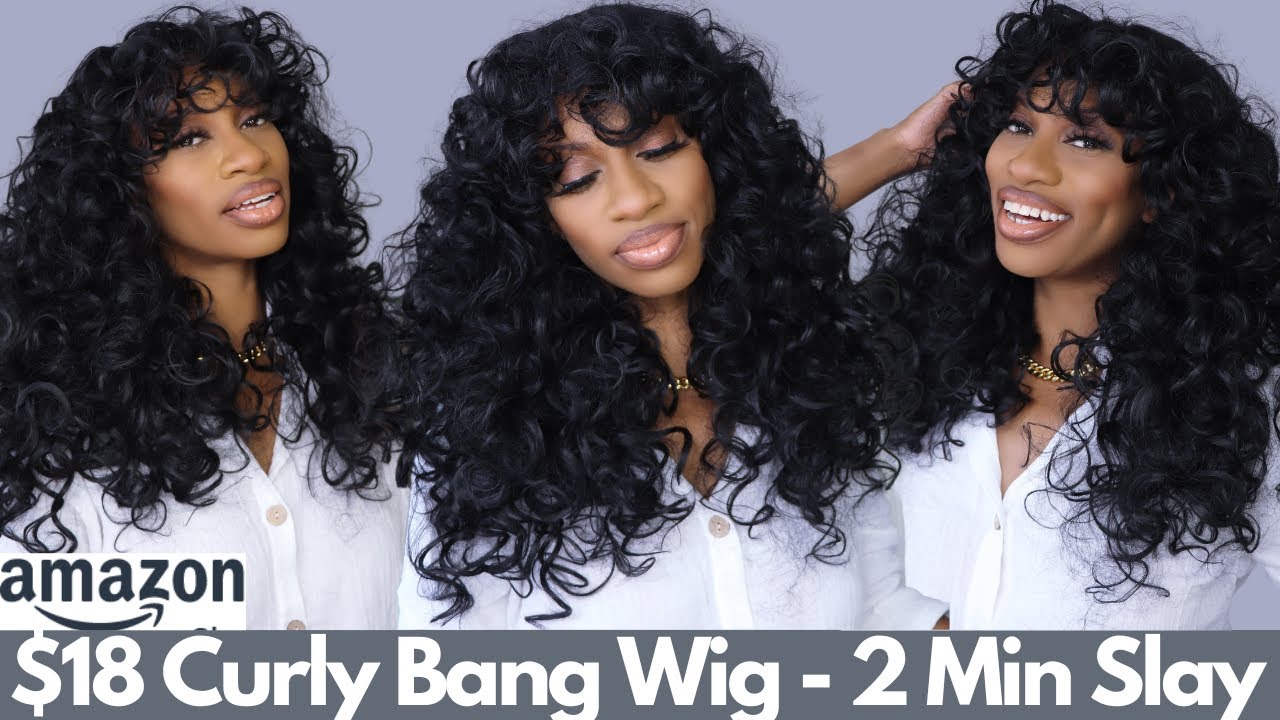 $18 AMAZON Curly Bang Wig, a 2 minute Banger!!