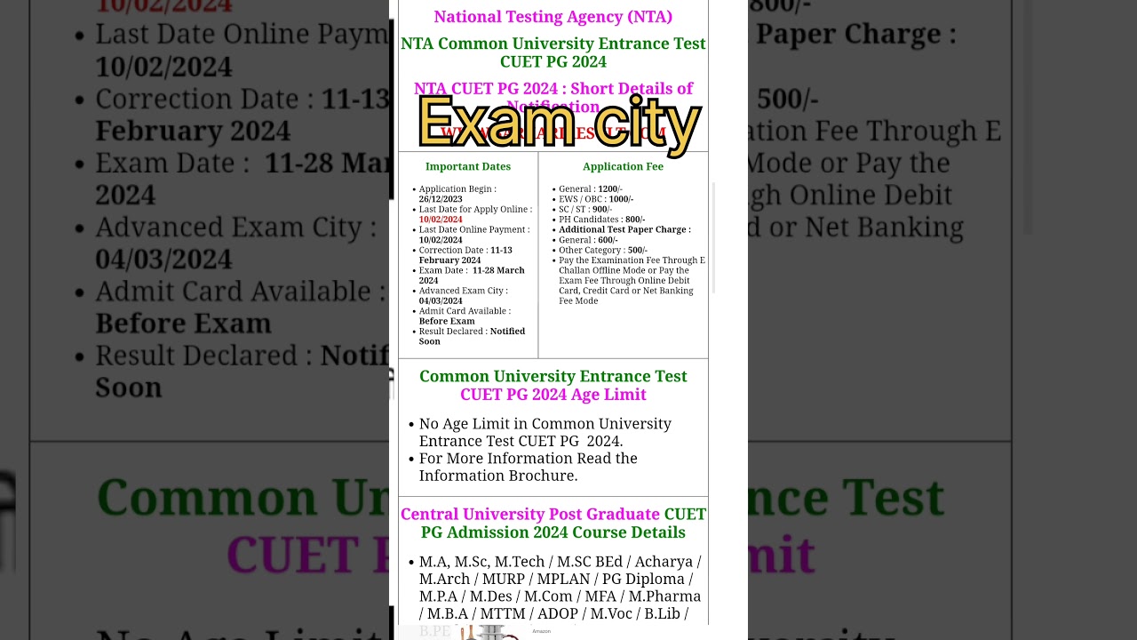 NTA CUET PG 2024 Exam City out