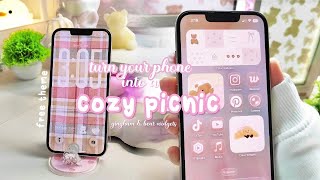 TURN YOUR PHONE INTO A COZY PICNIC 🥐🧺 gingham & bear widgets 🐻 a cute IOS CUSTOMIZATION ☁️ screenshot 1
