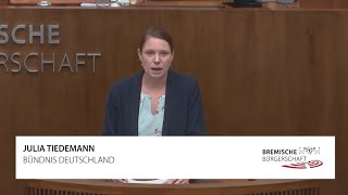 "Unerledigte Strafverfahren bei der Bremer Staatsanwaltschaft" Rede von Julia Tiedemann (BD) 29.5.24