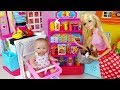 Baby doll and Barbie Shopping Mini mart toys Supermarket food play 아기인형 바비 마트 음식 장난감놀이 - 토이몽