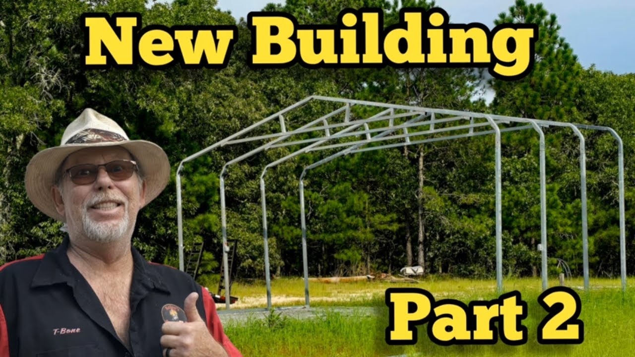 DIY Steel Shop Build Part 2 | Tractor Lift Rafters, Bracing & Frame ...