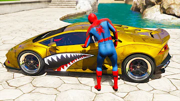 Collecting Super Fastest Cars with Spiderman In GTA 5