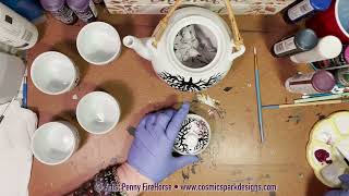 Cherry Tree Teapot & Tea Cups Hand Painted Porcelain Spring Is Just Around The Corner