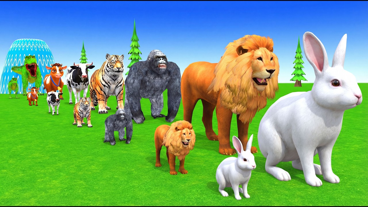 Long Slide Game With Cow Elephant Gorilla Hippopotamus Tiger 3d Animal Game Funny 3d AnimalsVideo
