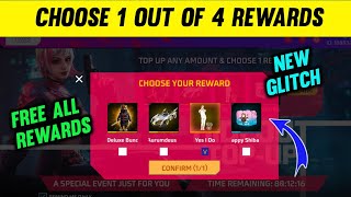 Choose 1 Out Of 4 Rewards | Hideout Top Up Event Free Fire | Hideout New Glitch | Ff New Event Today