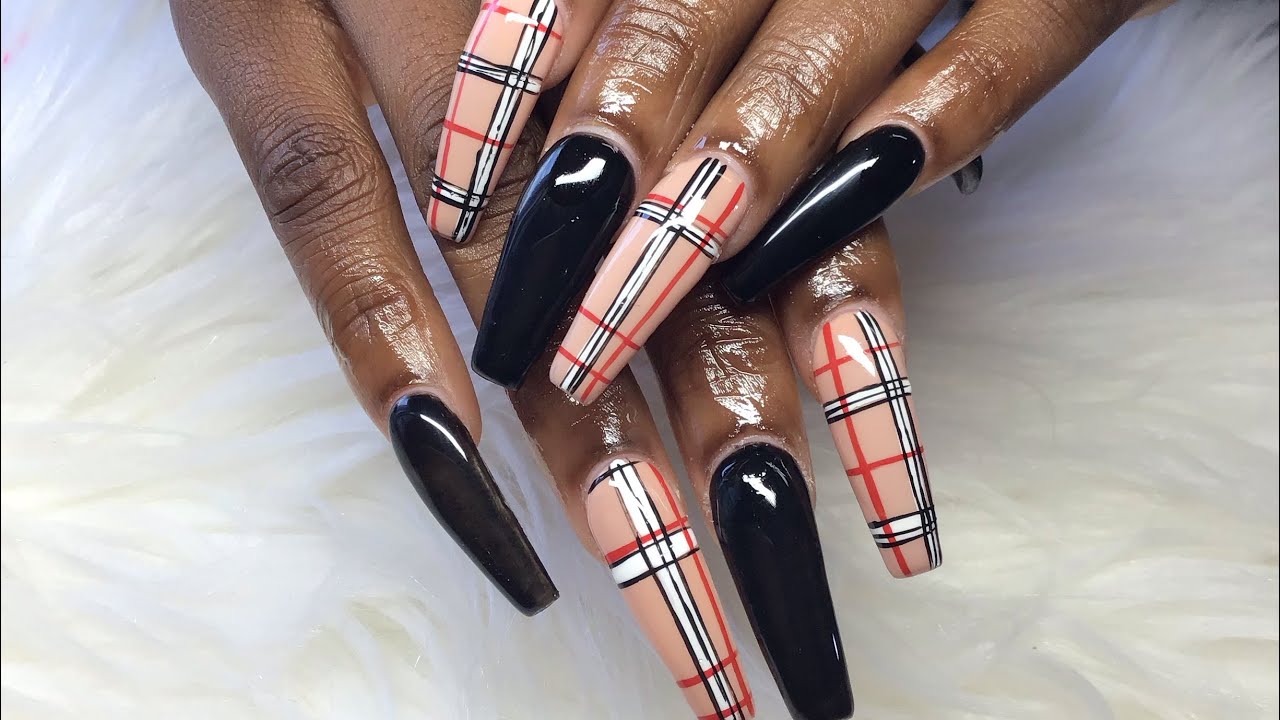 Long, Coffin shaped, Burberry Nails! - YouTube