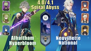 C0 Alhaitham Hyperbloom & C0 Neuvillette National | 4.1/4.0 Spiral Abyss Floor 12 9 Stars | Genshin