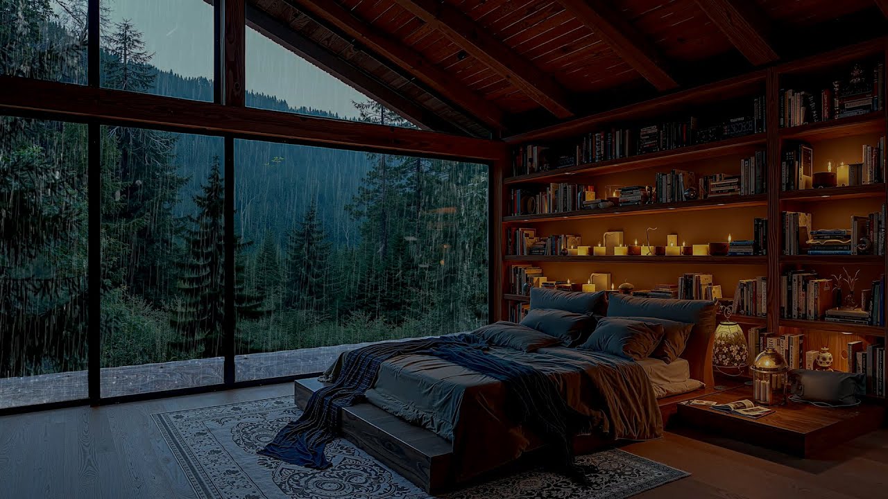 Best Rain Sound for Sleep 😴 Rain on Cozy Bedroom in the Forest | Thunder & Rainstorm Sounds